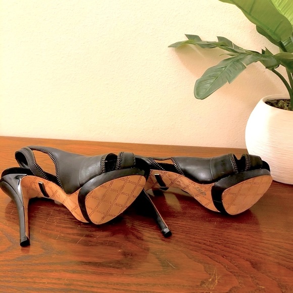 L.A.M.B. Black Zipper Slingback Open Toe Heels - Picture 5 of 13